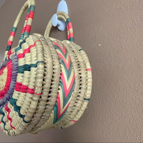 Boho Straw Handbag Vibrant Colors - Picture 2 of 7